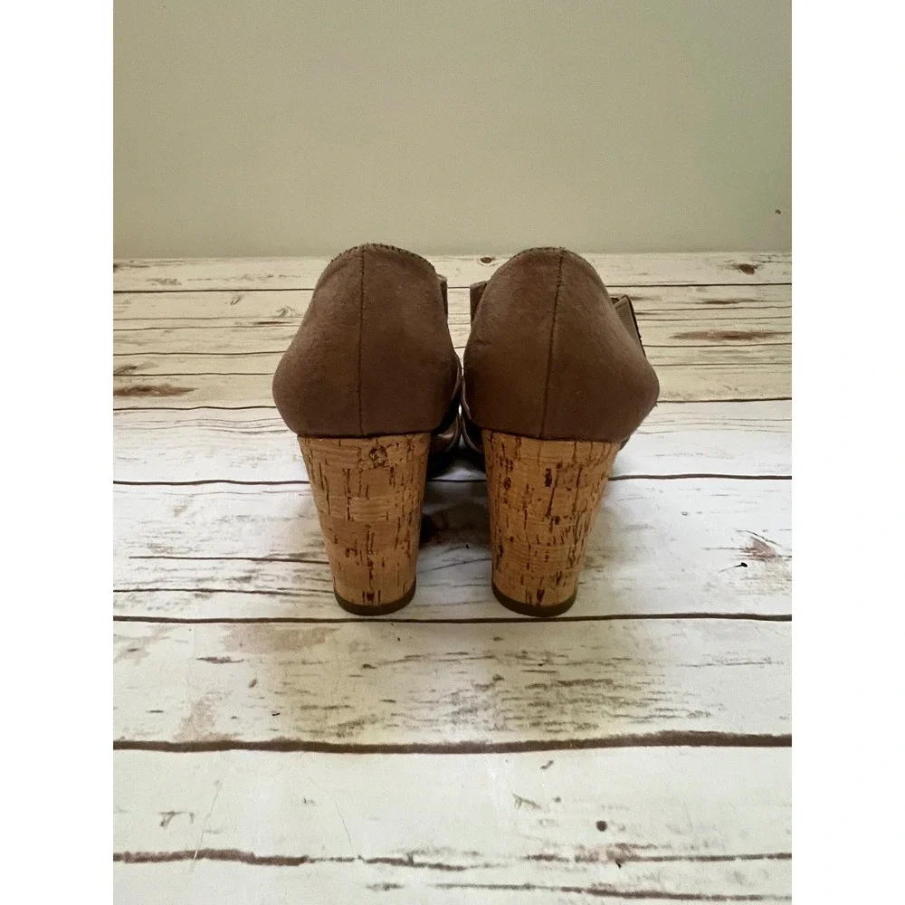 LifeStride Heidi Wedge Sandals Brown Perforated Laser Cut Cork Heel 7M